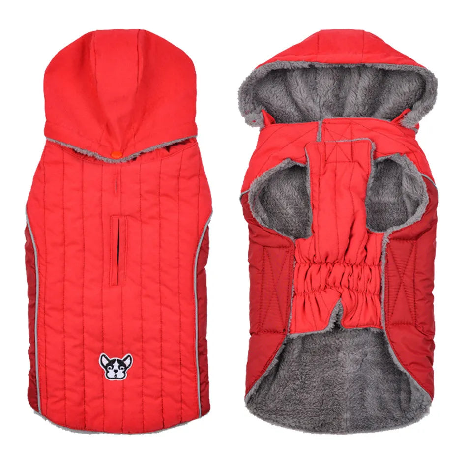 Winter Dog Clothes Thick Fleece Warm Dog Clothing Winter Dog Jacket Reflective Adjustable Belly Quilted Dog Coat Removable Hood