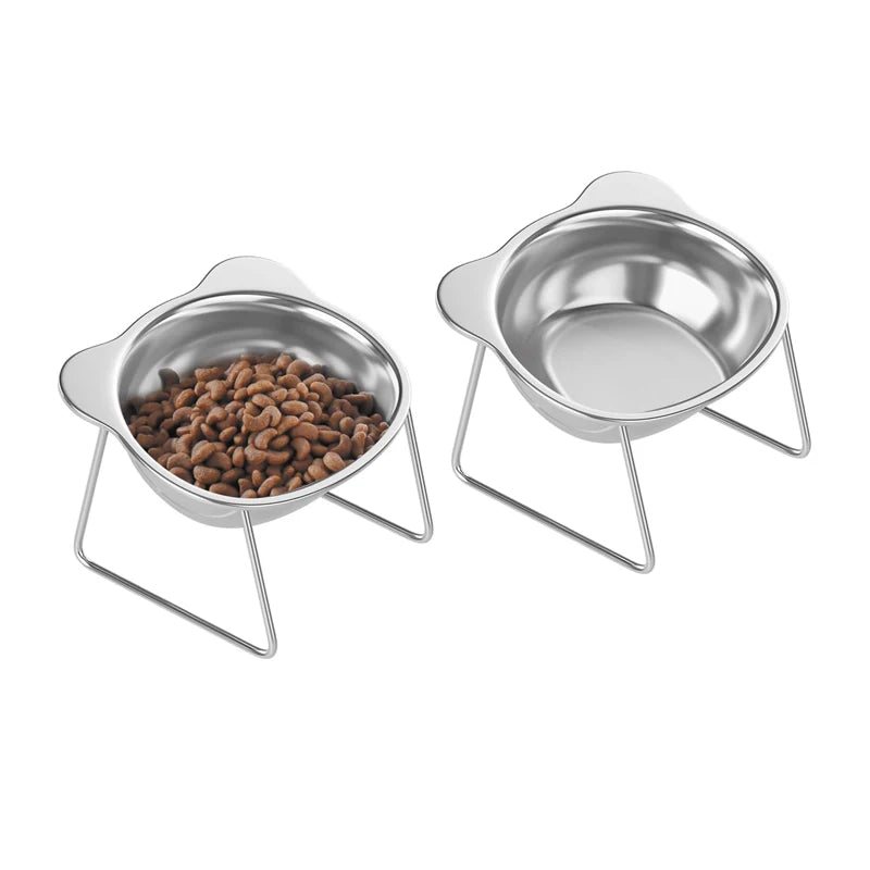 Cat Bowls Tilted Neck Guard Cat Food Bowl Indoor Stainless Steel Shatter Resistant Elevated 15° Pet Bowl For Kitten Puppy