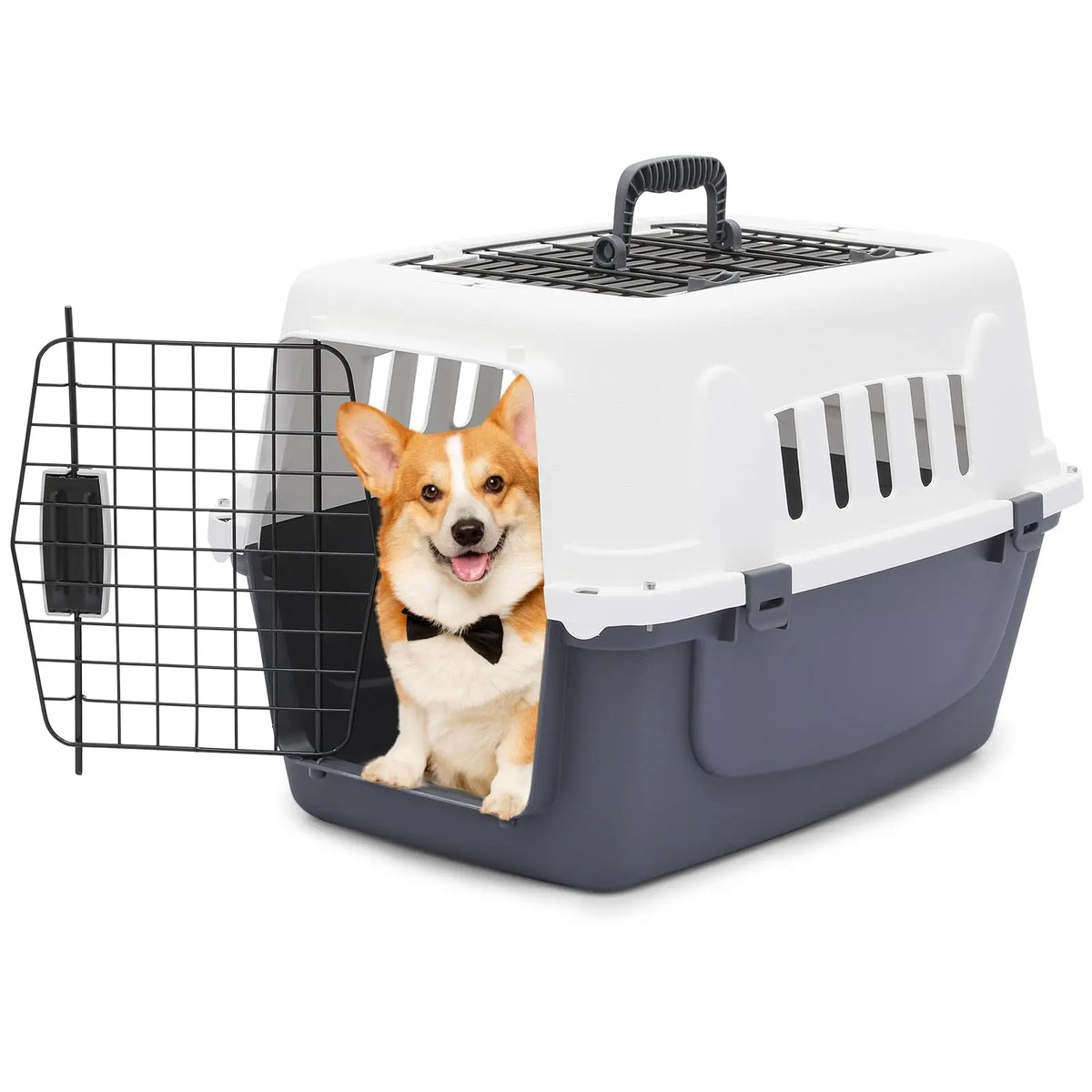 Athena Collection 18" Hard-Sided Travel Pet Carrier for Small Dogs and Cats, Plastic Dog Carriers with 2-Door Top & Front