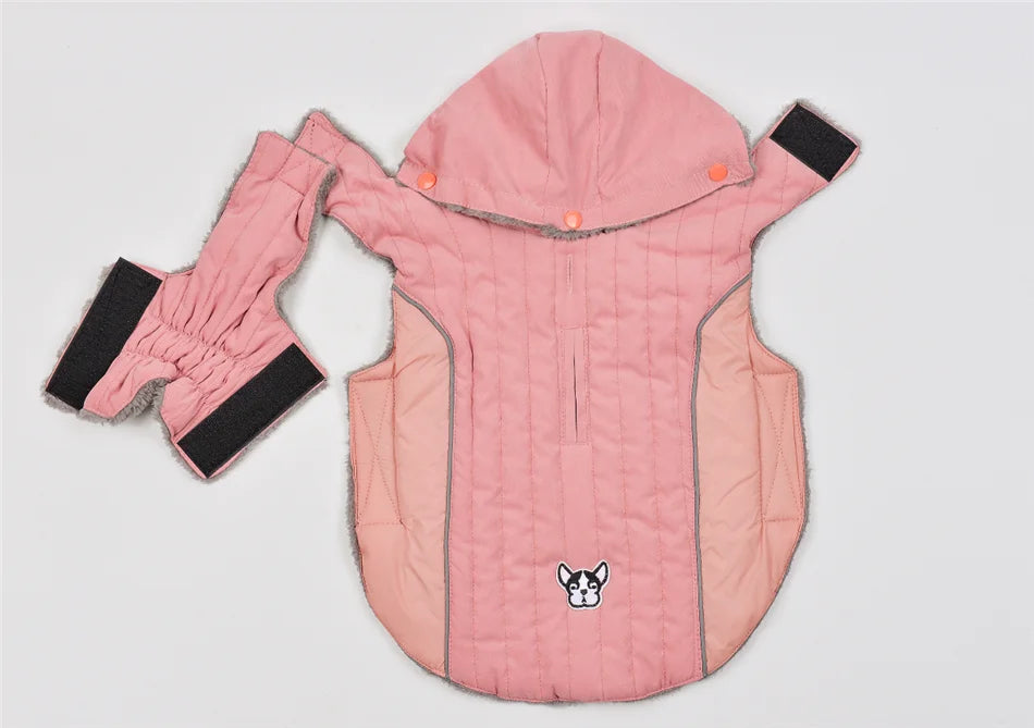Winter Dog Clothes Thick Fleece Warm Dog Clothing Winter Dog  Jacket Reflective Adjustable Belly Quilted Dog Coat Removable Hood
