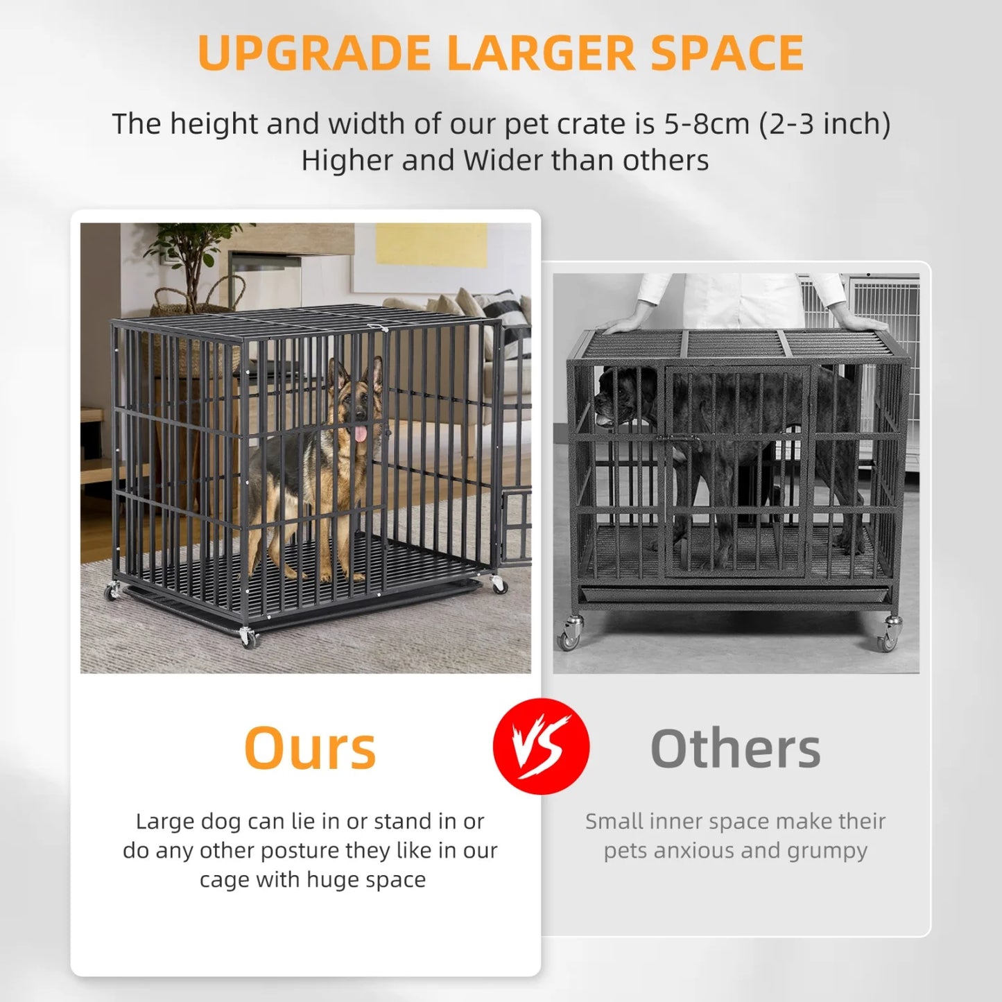 Large Heavy Duty Dog Crate with 4 Lockable Wheels 3 Doors and Tray Metal Pet Kennels Cage Playpen for Medium Large Dogs
