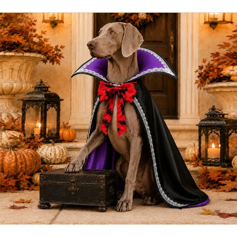 Halloween Funny Cape Lace Cloak Dog Cat Costume Transforming Bowknot Pet Dress Up Adjustable Sizes Trick or Treat Pet Supplies