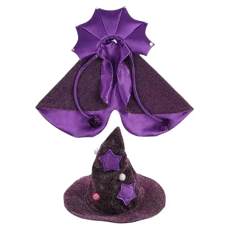 Halloween Cat & Dog Costume – Comfortable Witch Outfit with Cloak & Witch Hat, Pet Halloween Clothes for S/M Cats & Small Dogs