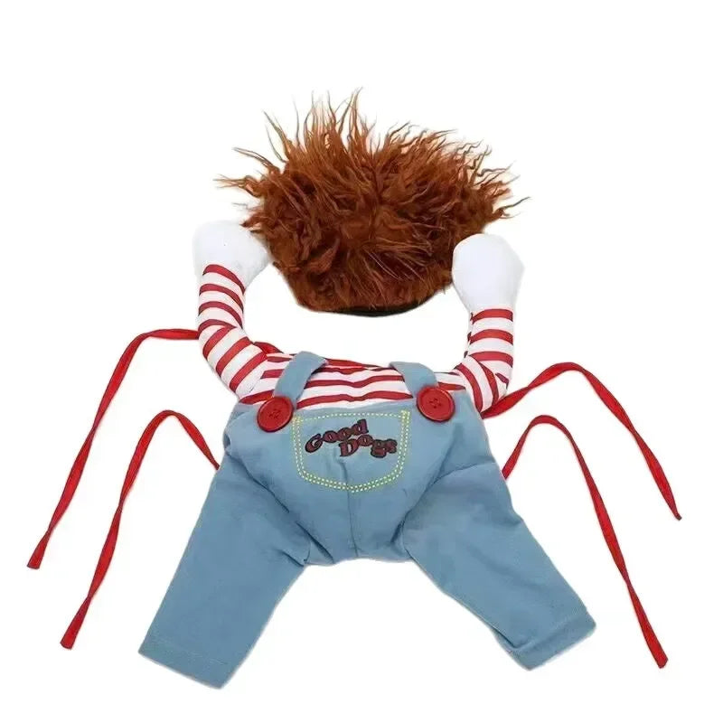 Halloween Doll Pet Chucky Costume -Funny 3D Upright Dog & Cat Outfit, Cosplay Party Clothes for ALL Puppy Kitten