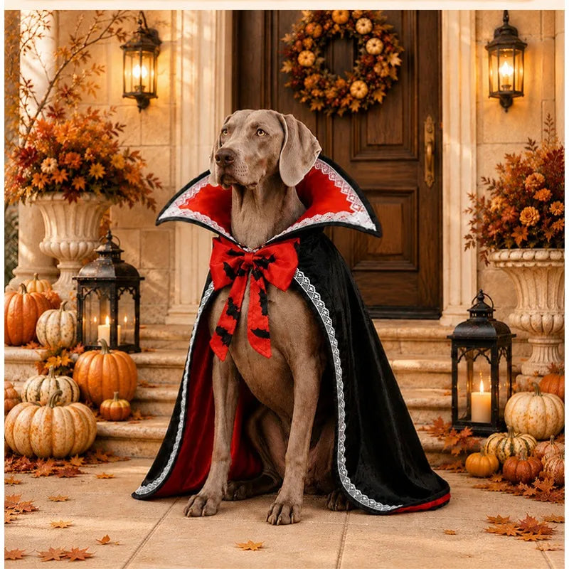 Halloween Funny Cape Lace Cloak Dog Cat Costume Transforming Bowknot Pet Dress Up Adjustable Sizes Trick or Treat Pet Supplies