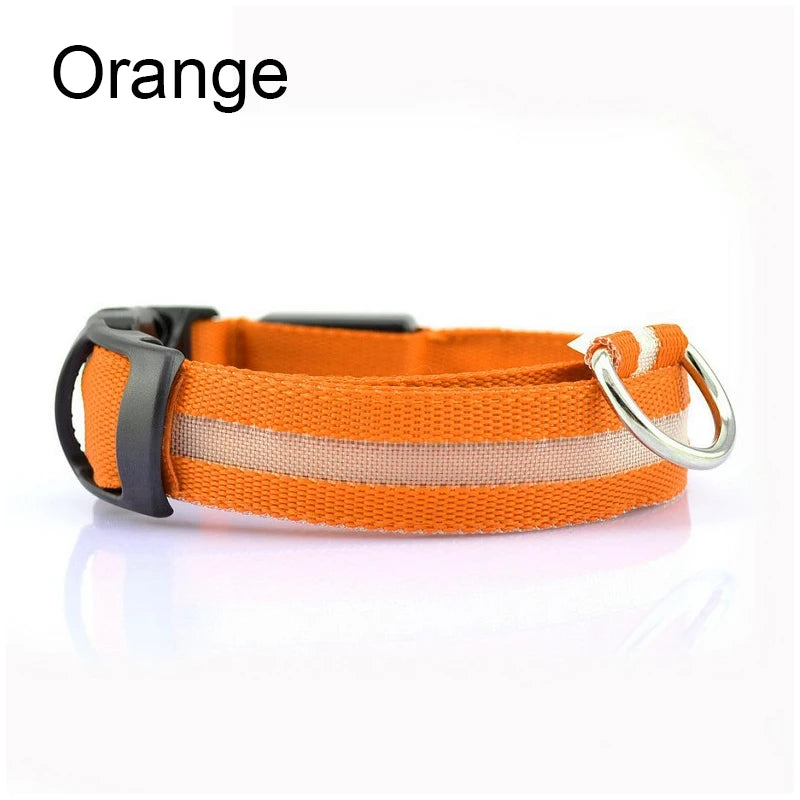 Reflective Nylon LED Pet Dog Collar Safety Night Walking Flashing Glow In The Dark Pet Luminous Dog Accessories Collar