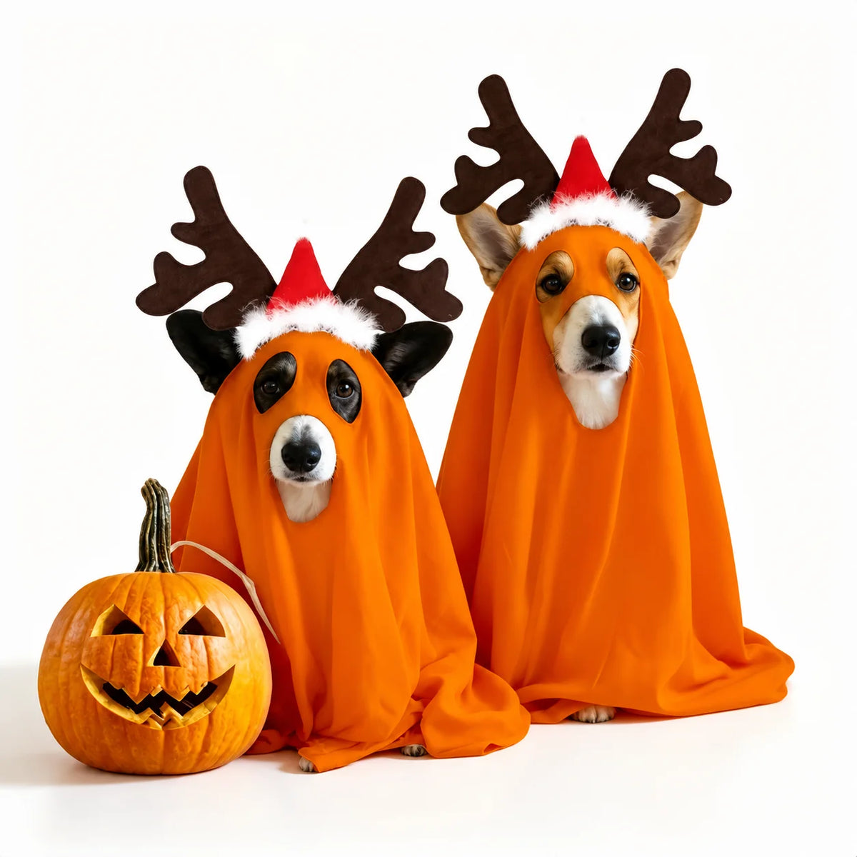 Halloween Ghost-shaped Pet Cloak Reindeer Horn Headband Dress-up Suit Cosplay for Medium and Large Dogs