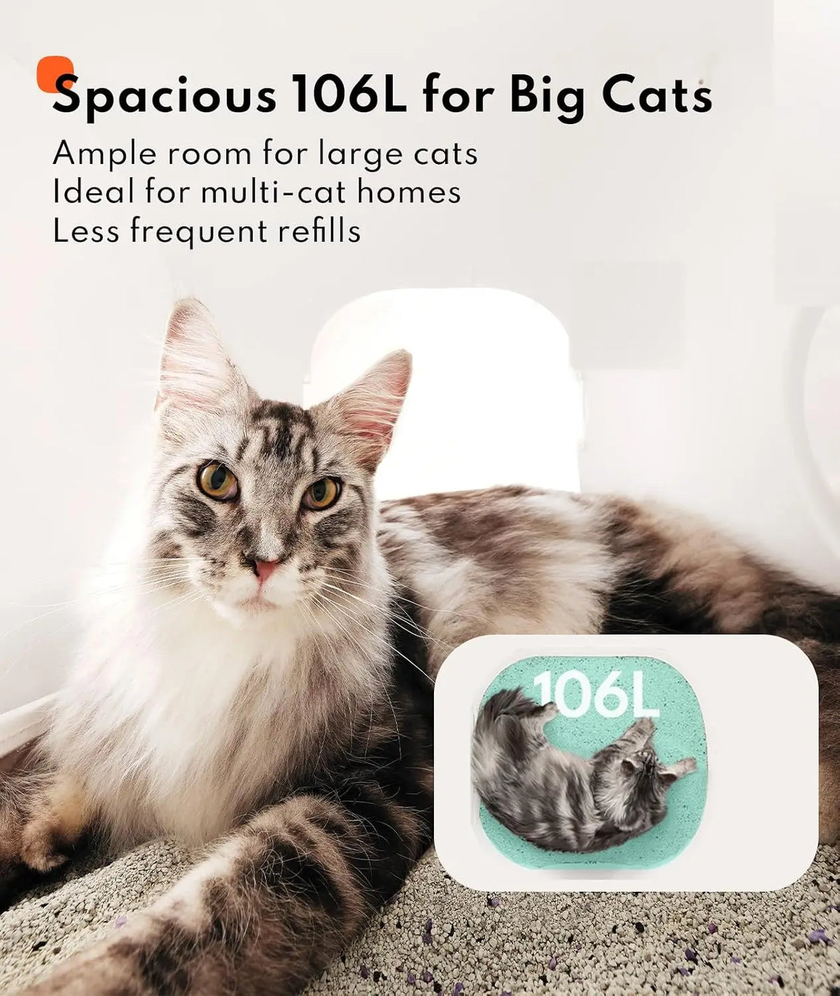 Self Cleaning Litter Box - 106L Ultra Large Automatic Cat Litter Box with Physical Anti-Pinch Safety, Auto Refill &, Customized