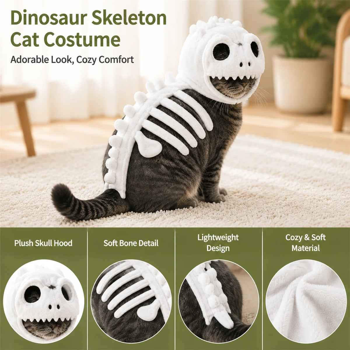 Funny Cat Costume Animal Skeleton Outfit for Halloween Party Glow in Dark Pet Costume Clothes Birthday Party Festival Props