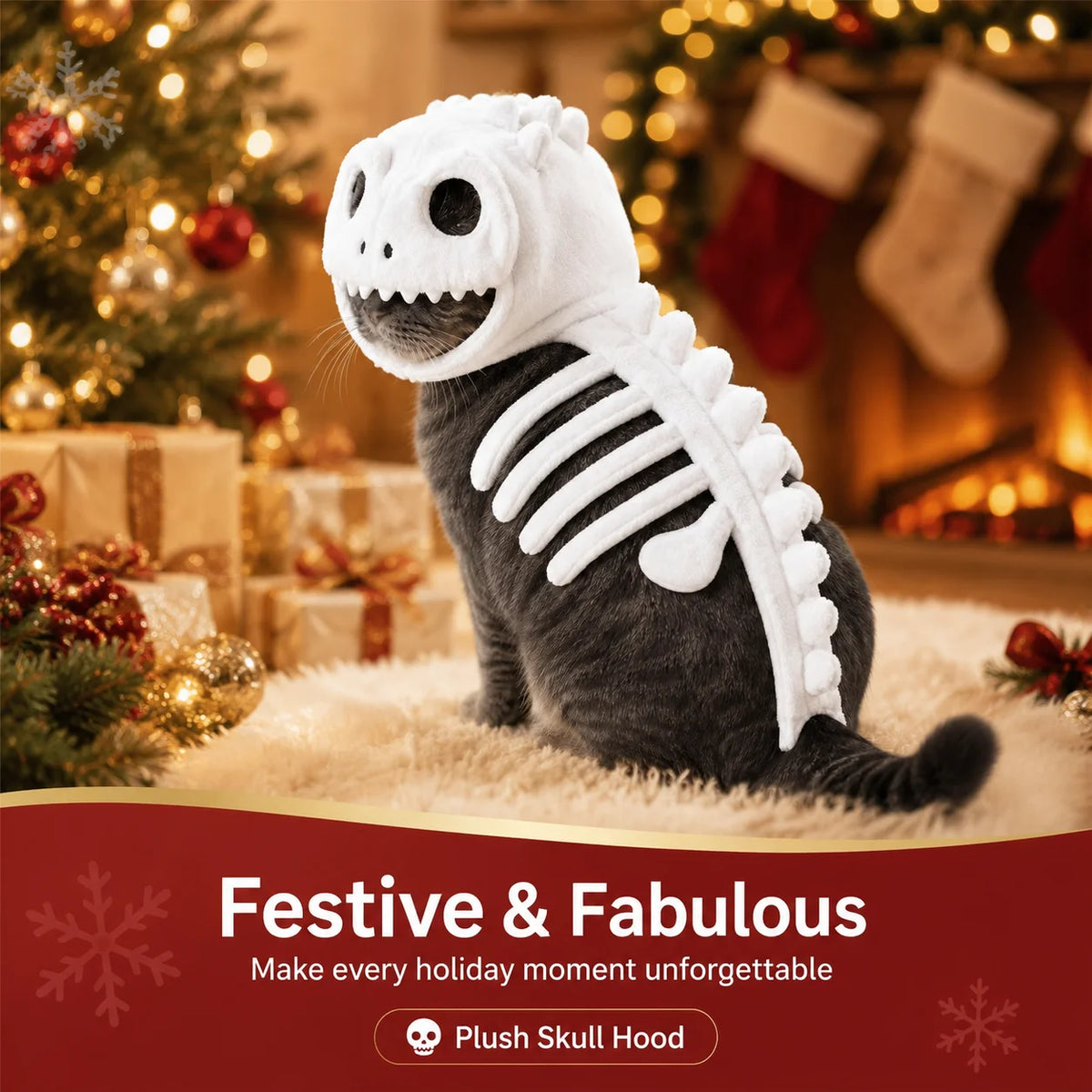 Funny Cat Costume Animal Skeleton Outfit for Halloween Party Glow in Dark Pet Costume Clothes Birthday Party Festival Props