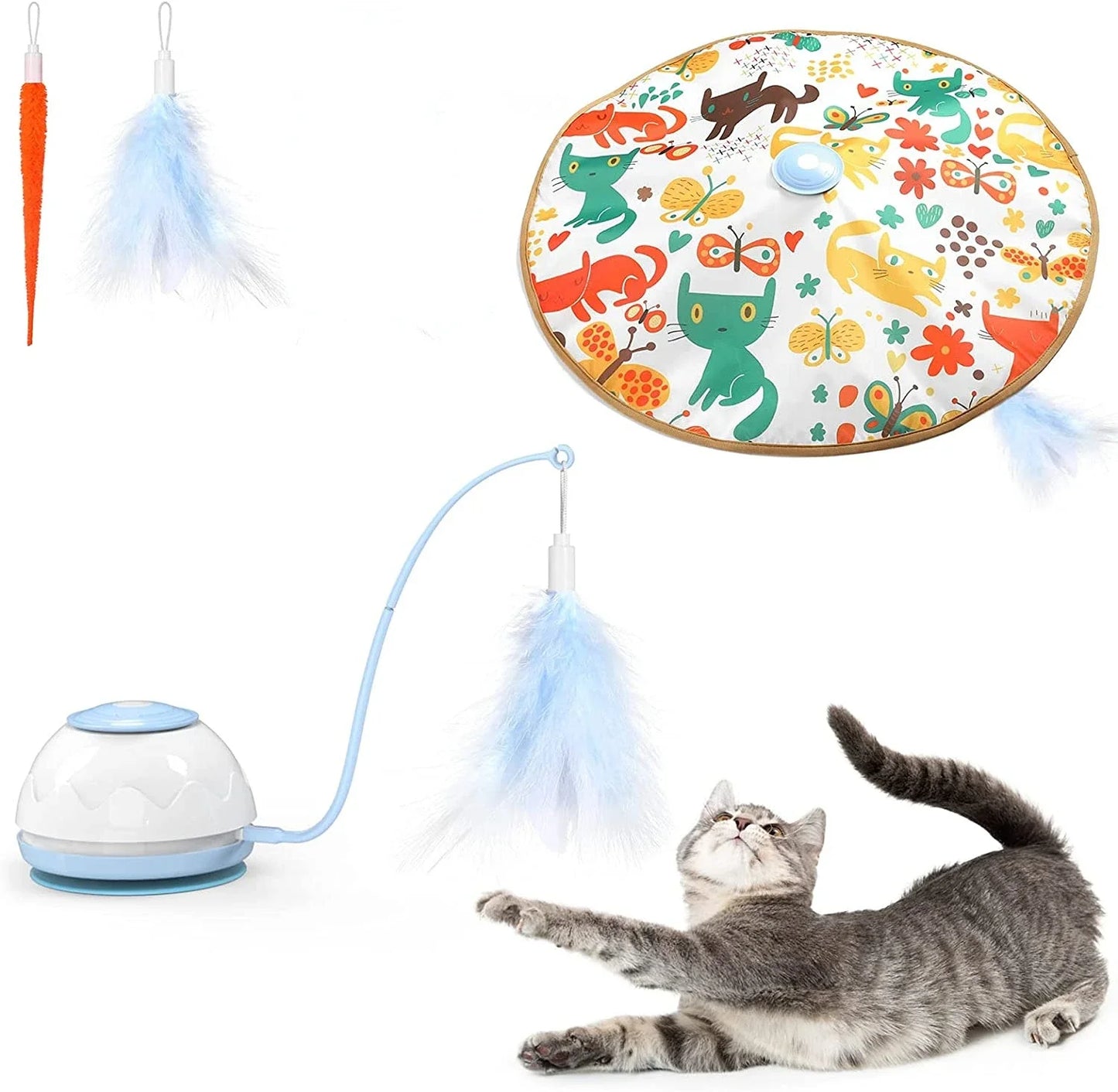 ATUBAN Automatic Motion Cat Toys-4 Modes Interactive Motorized Wand Toys,3 Feathers,Electronic Exercise Pet Toy for Indoor Cats