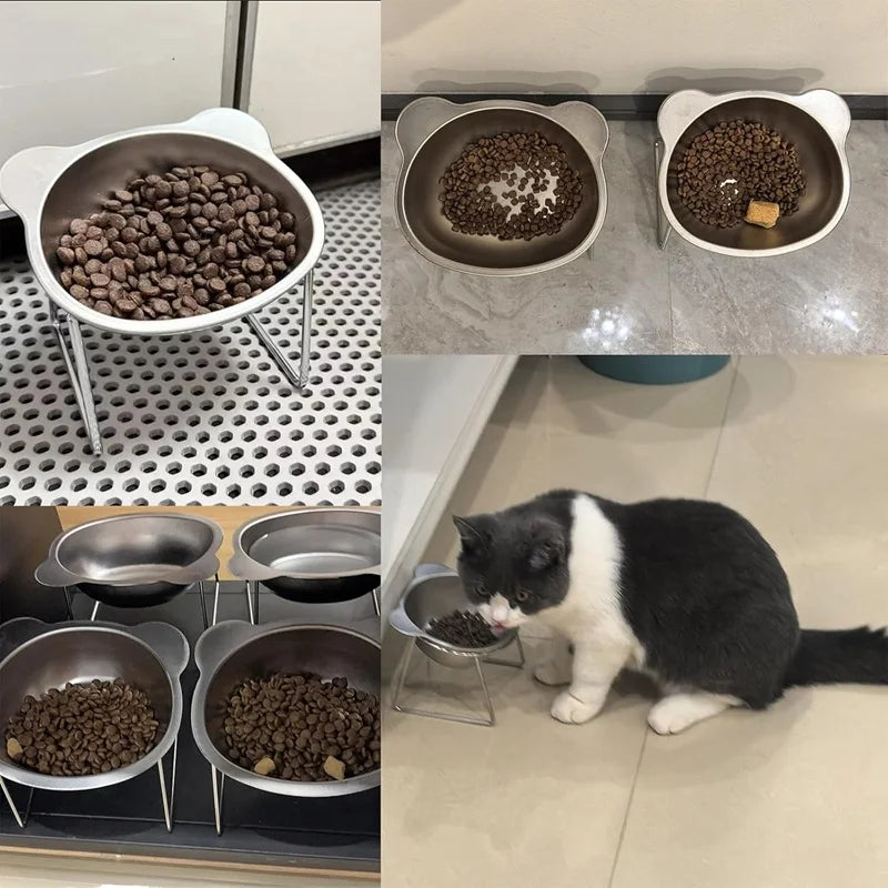Cat Bowls Tilted Neck Guard Cat Food Bowl Indoor Stainless Steel Shatter Resistant Elevated 15° Pet Bowl For Kitten Puppy