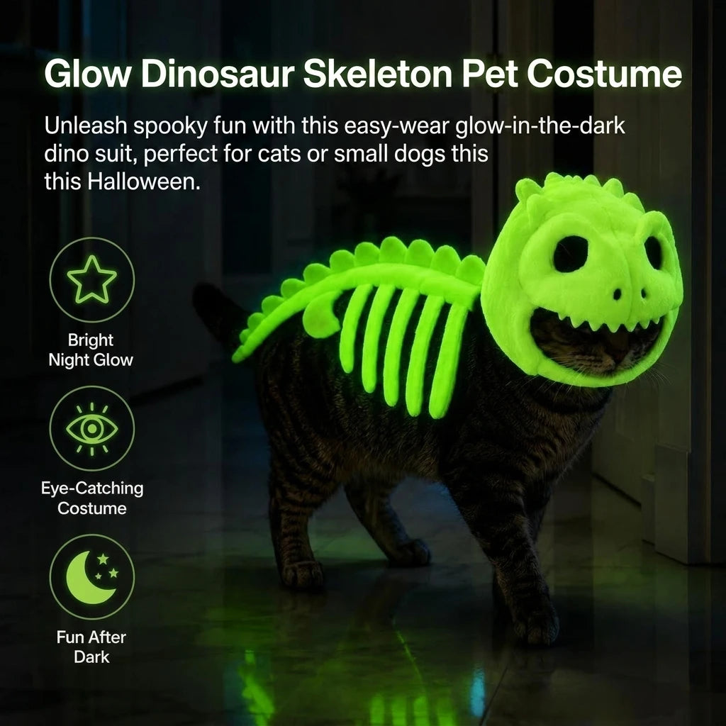 Funny Cat Costume Animal Skeleton Outfit for Halloween Party Glow in Dark Pet Costume Clothes Birthday Party Festival Props
