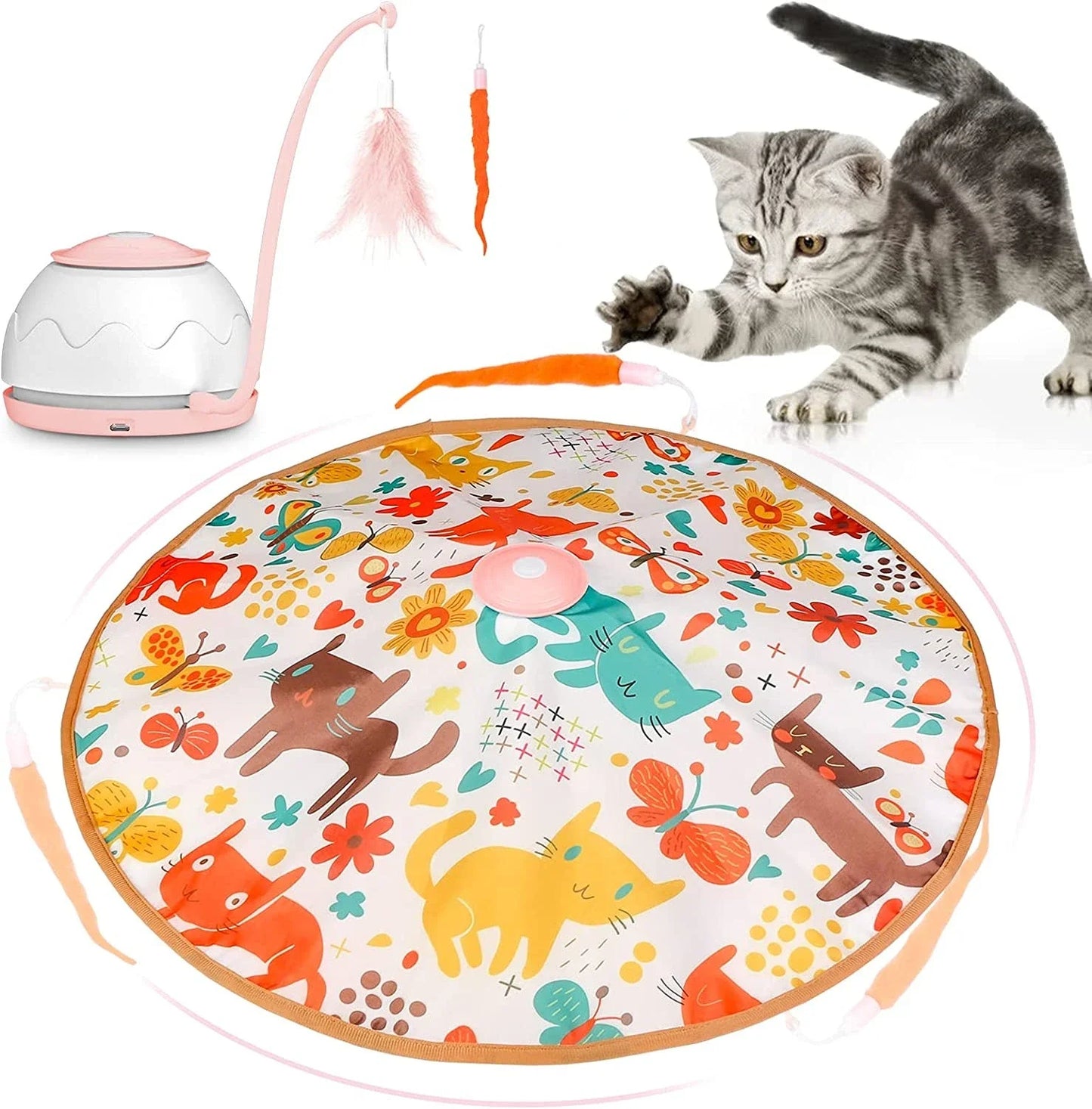 ATUBAN Automatic Motion Cat Toys-4 Modes Interactive Motorized Wand Toys,3 Feathers,Electronic Exercise Pet Toy for Indoor Cats
