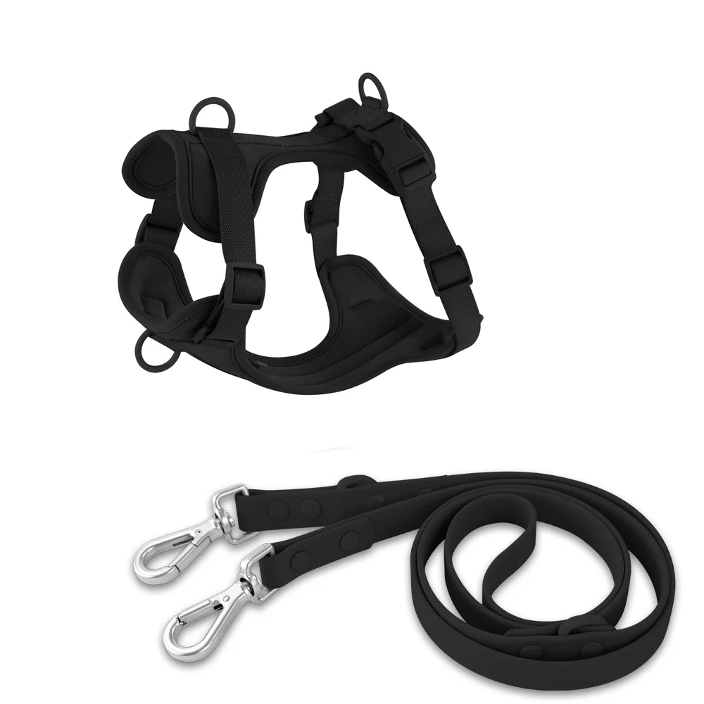Double Dog Leash PVC Comfortable and Breathable Dog Harness and Leash Set Adjustable Chest Strap Collars - Harnesses & Leashes