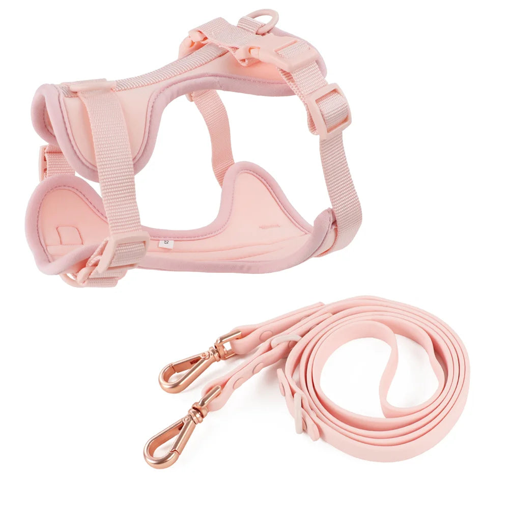 Double Dog Leash PVC Comfortable and Breathable Dog Harness and Leash Set Adjustable Chest Strap Collars - Harnesses & Leashes