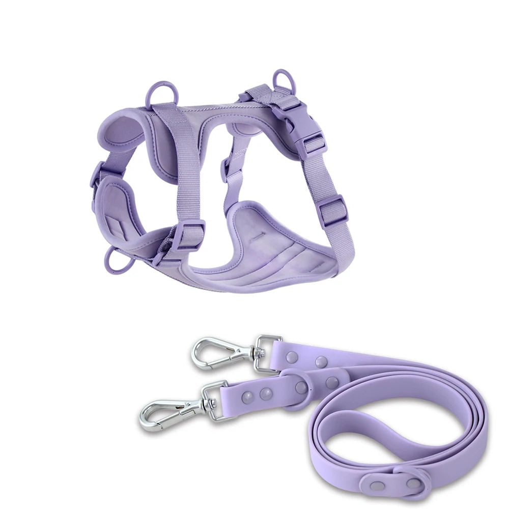 Double Dog Leash PVC Comfortable and Breathable Dog Harness and Leash Set Adjustable Chest Strap Collars - Harnesses & Leashes