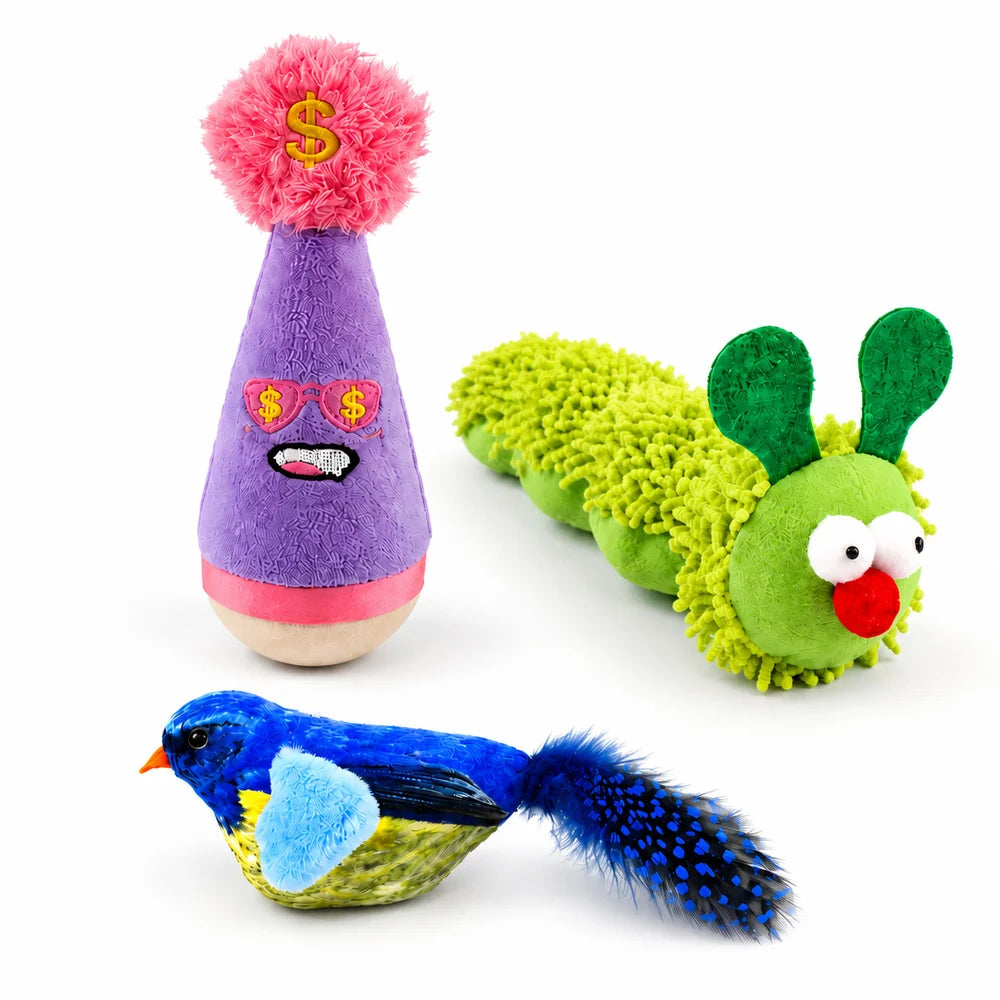 Zoe Interactive Cat Toys For Indoor Cats With Wobble Toy Soft Caterpillar And Chirping Bird For Batting Pouncing Kicking And Daily Play