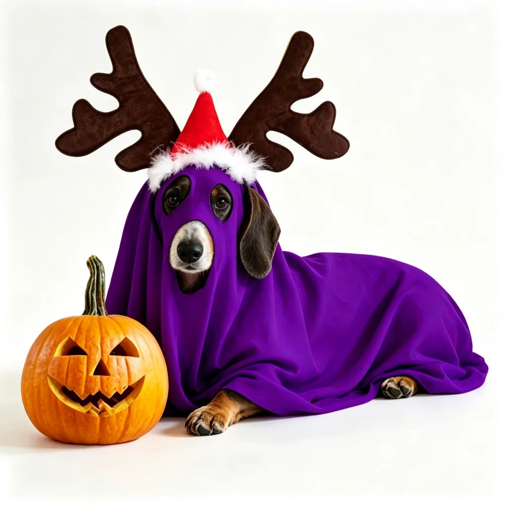 Halloween Ghost-shaped Pet Cloak Reindeer Horn Headband Dress-up Suit Cosplay for Medium and Large Dogs