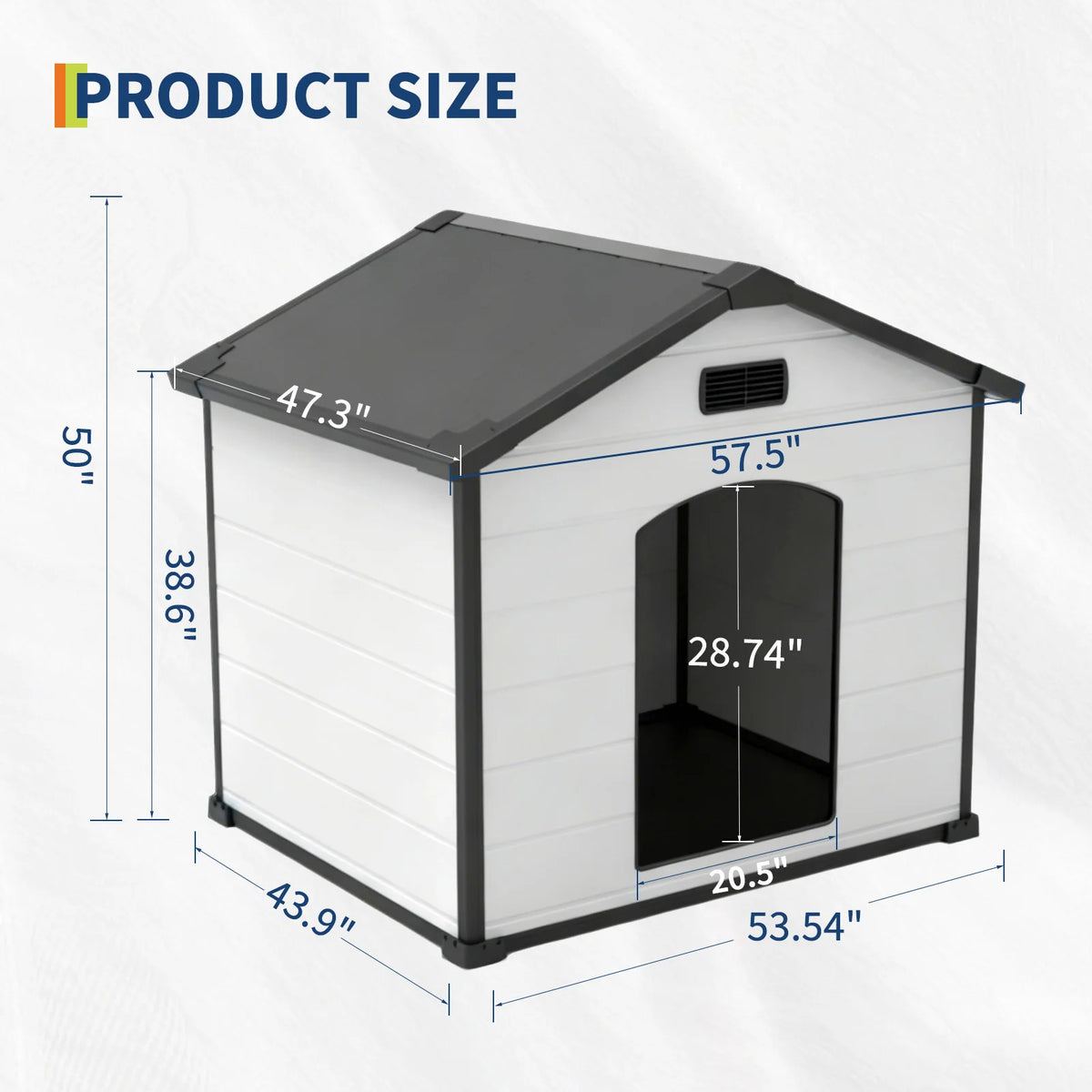 Large Waterproof Dog House for Indoor & Outdoor Use Durable Plastic Kennel with Removable Roof, Elevated Floor Air Vents – 57L x 47W x 50H