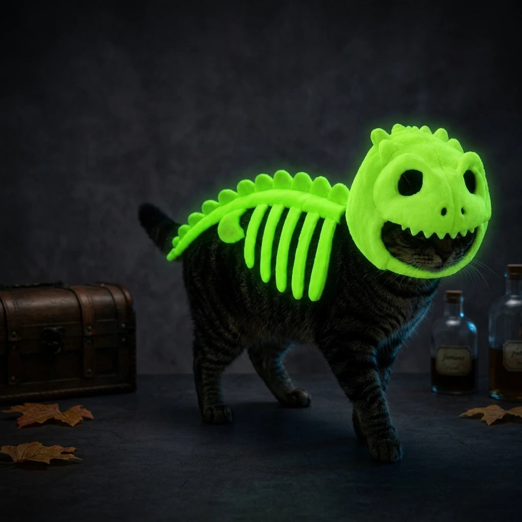 Funny Cat Costume Animal Skeleton Outfit for Halloween Party Glow in Dark Pet Costume Clothes Birthday Party Festival Props