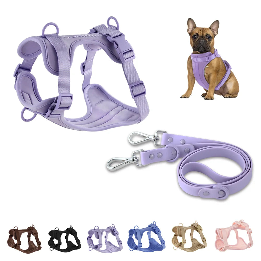 Double Dog Leash PVC Comfortable and Breathable Dog Harness and Leash Set Adjustable Chest Strap Collars - Harnesses & Leashes