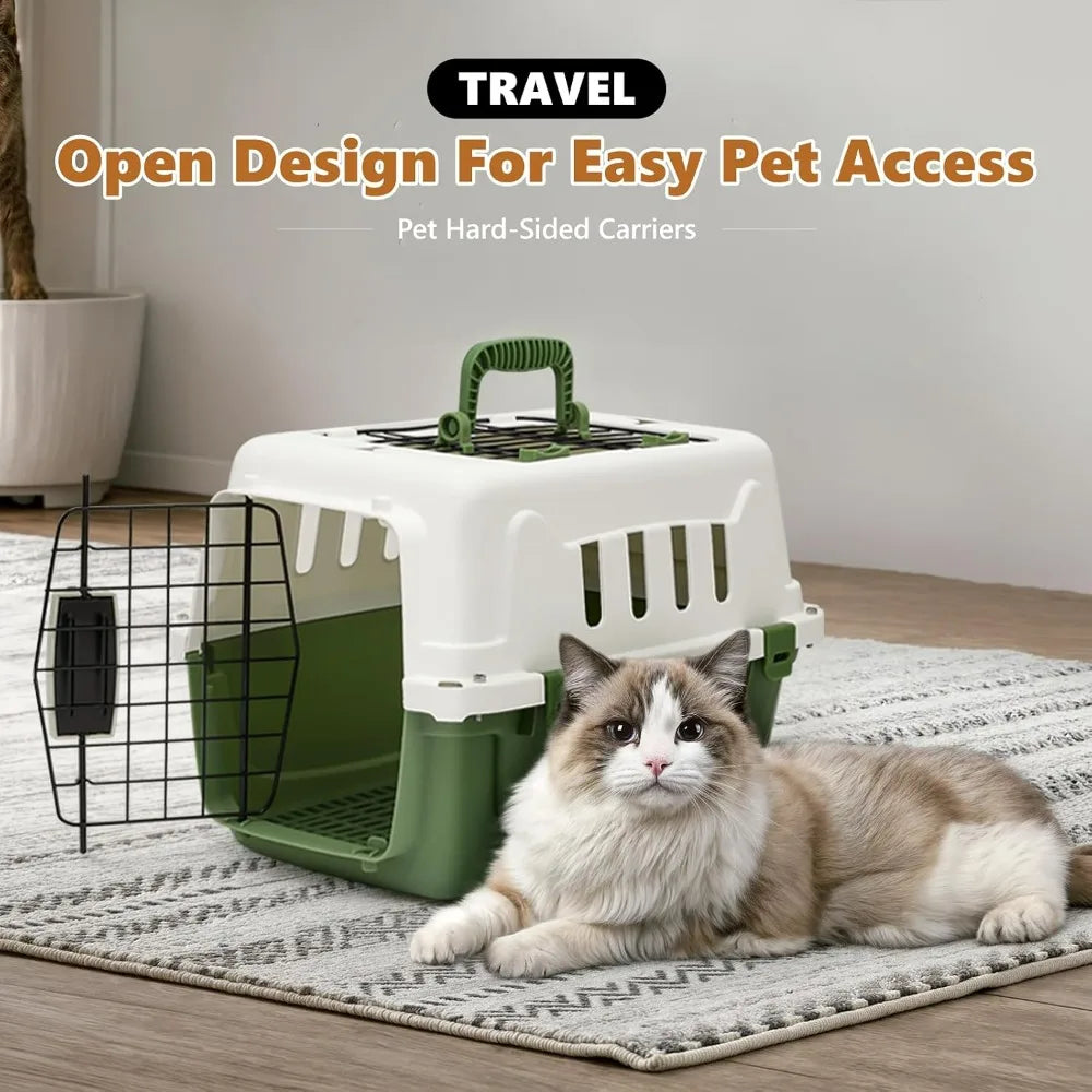 Athena Collection 18" Hard-Sided Travel Pet Carrier for Small Dogs and Cats, Plastic Dog Carriers with 2-Door Top & Front