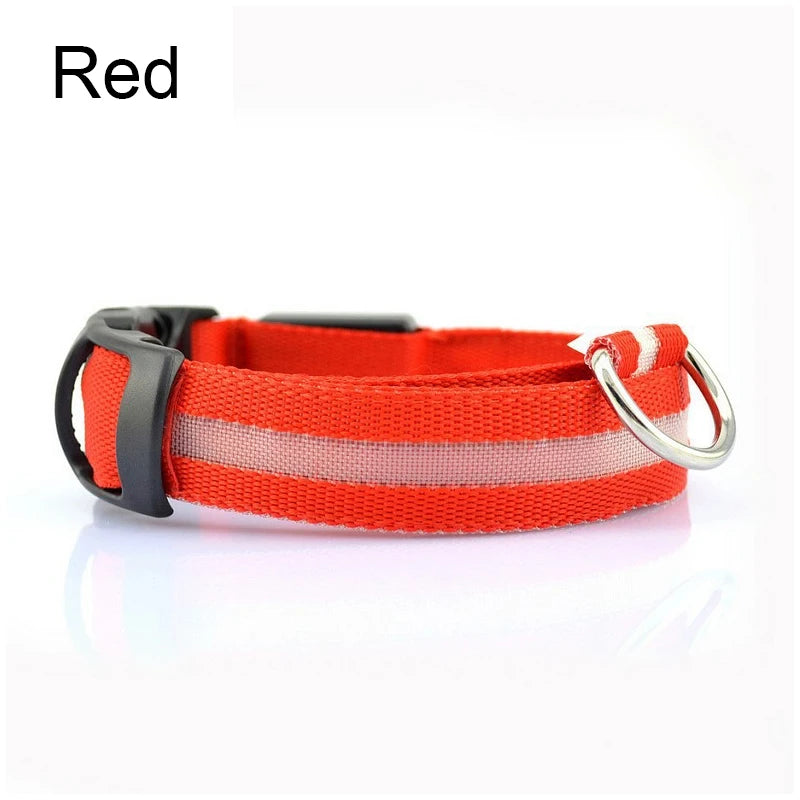Reflective Nylon LED Pet Dog Collar Safety Night Walking Flashing Glow In The Dark Pet Luminous Dog Accessories Collar