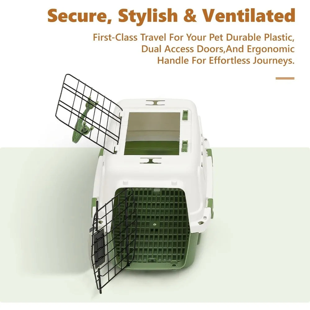 Athena Collection 18" Hard-Sided Travel Pet Carrier for Small Dogs and Cats, Plastic Dog Carriers with 2-Door Top & Front