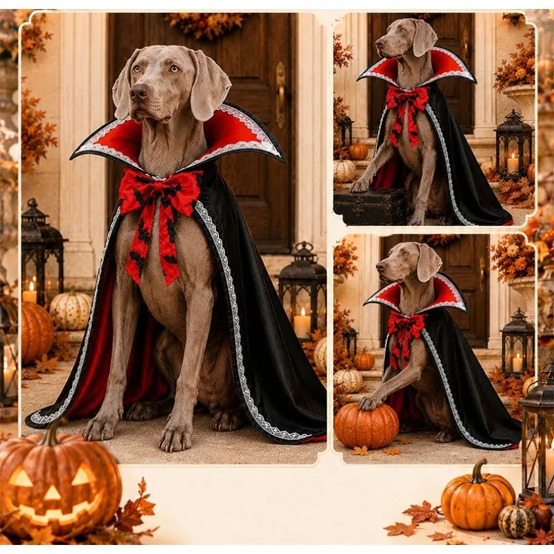Halloween Funny Cape Lace Cloak Dog Cat Costume Transforming Bowknot Pet Dress Up Adjustable Sizes Trick or Treat Pet Supplies