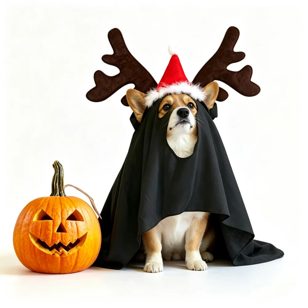 Halloween Ghost-shaped Pet Cloak Reindeer Horn Headband Dress-up Suit Cosplay for Medium and Large Dogs