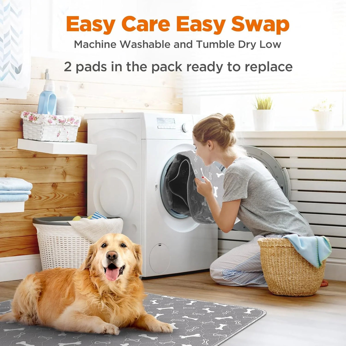 Washable Dog Pee Pads, 2 Pieces 18inchx24inch / 34inch X 36inch Reusable Puppy Pee Pads, Absorbent Pee Pads with Bone Print, Non-Slip Waterproof Pet Training Pads, Suitable for Sofas, Hardwood Floors