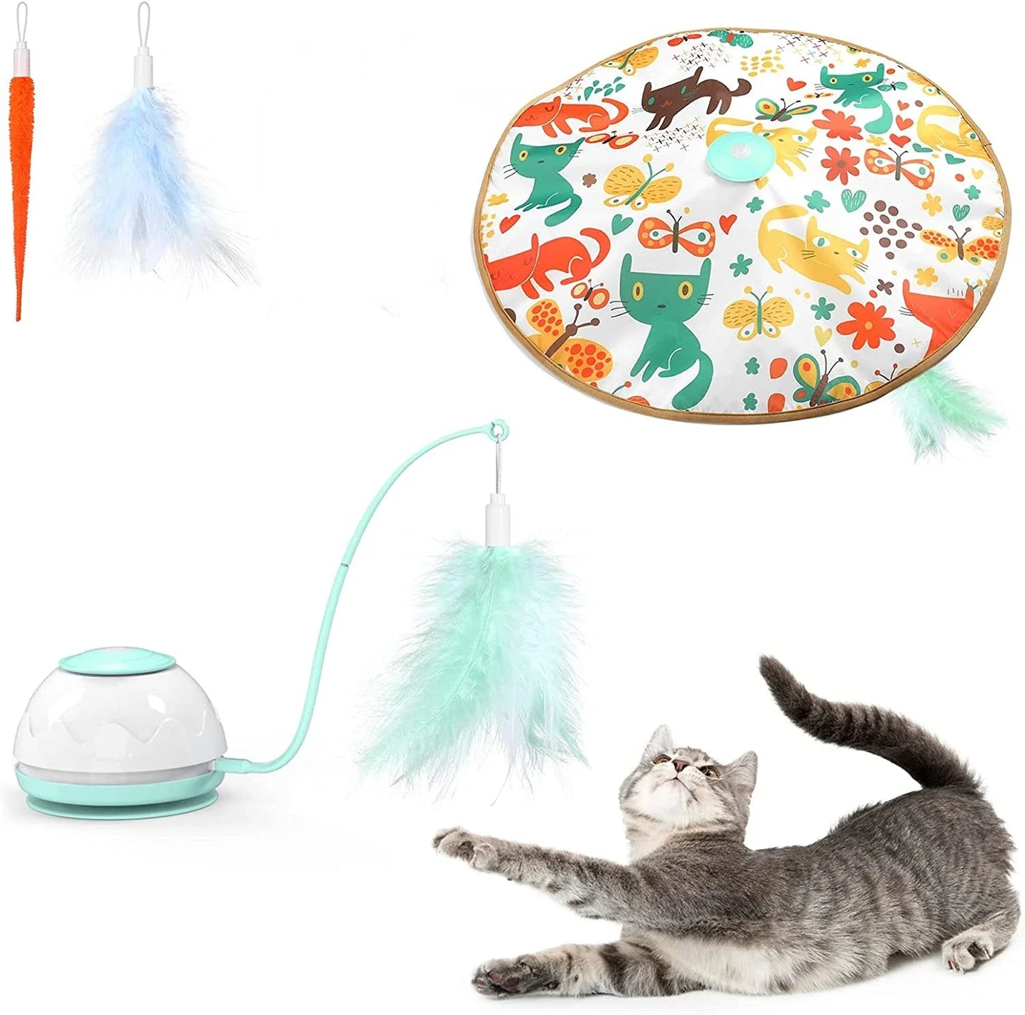 ATUBAN Automatic Motion Cat Toys-4 Modes Interactive Motorized Wand Toys,3 Feathers,Electronic Exercise Pet Toy for Indoor Cats