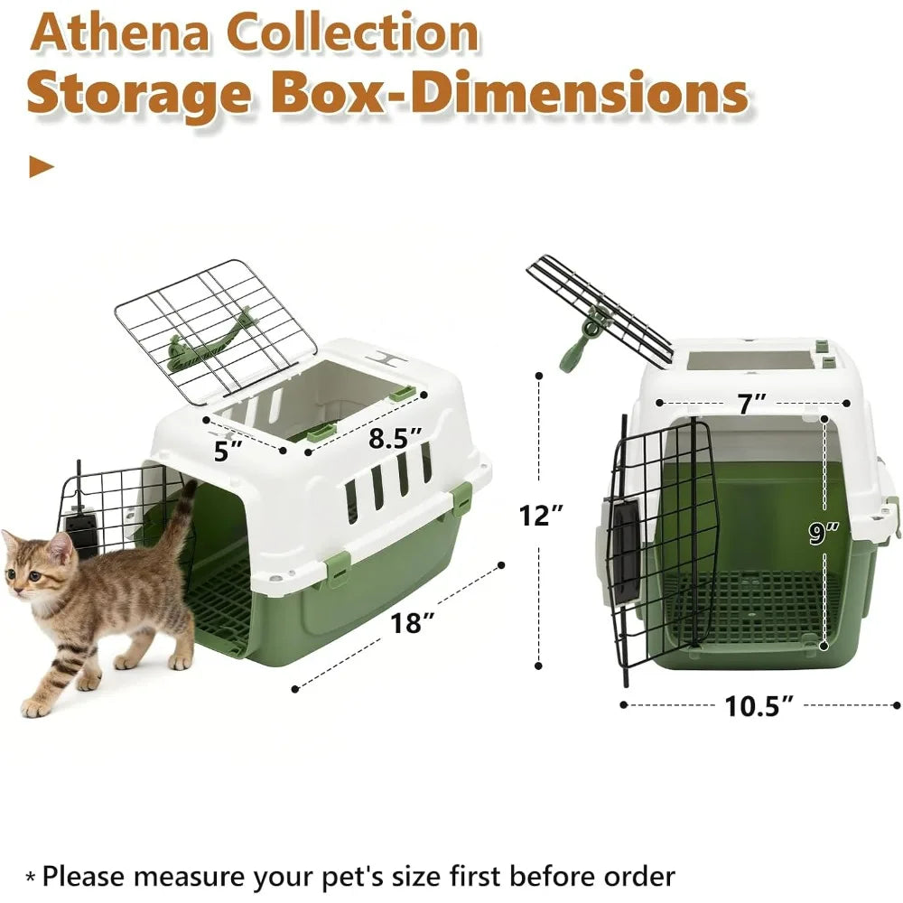 Athena Collection 18" Hard-Sided Travel Pet Carrier for Small Dogs and Cats, Plastic Dog Carriers with 2-Door Top & Front