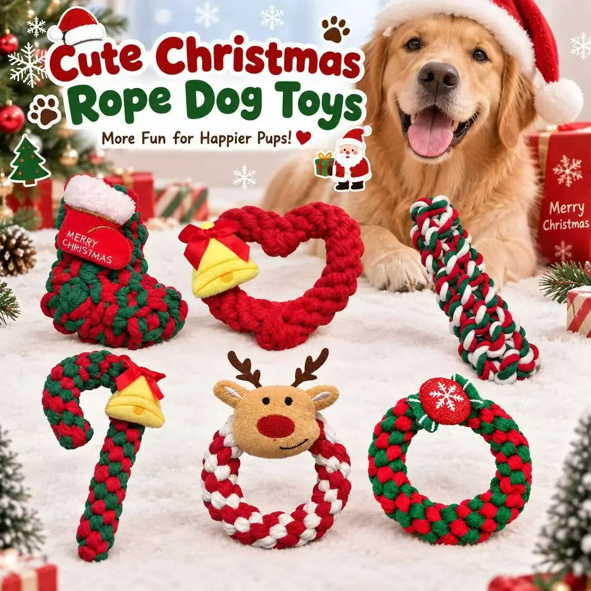 Christmas Dog Knot Toy Teeth Grinding Cotton Rope Dog Toy Love Cane Pet Toy Christmas Decoration Toy