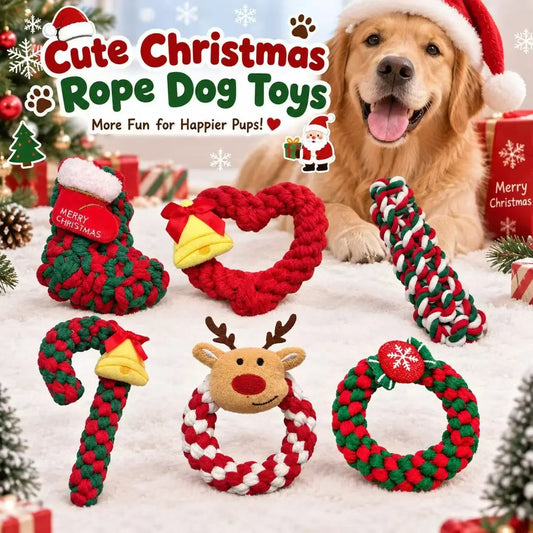 Christmas Dog Knot Toy Teeth Grinding Cotton Rope Dog Toy Love Cane Pet Toy Christmas Decoration Toy