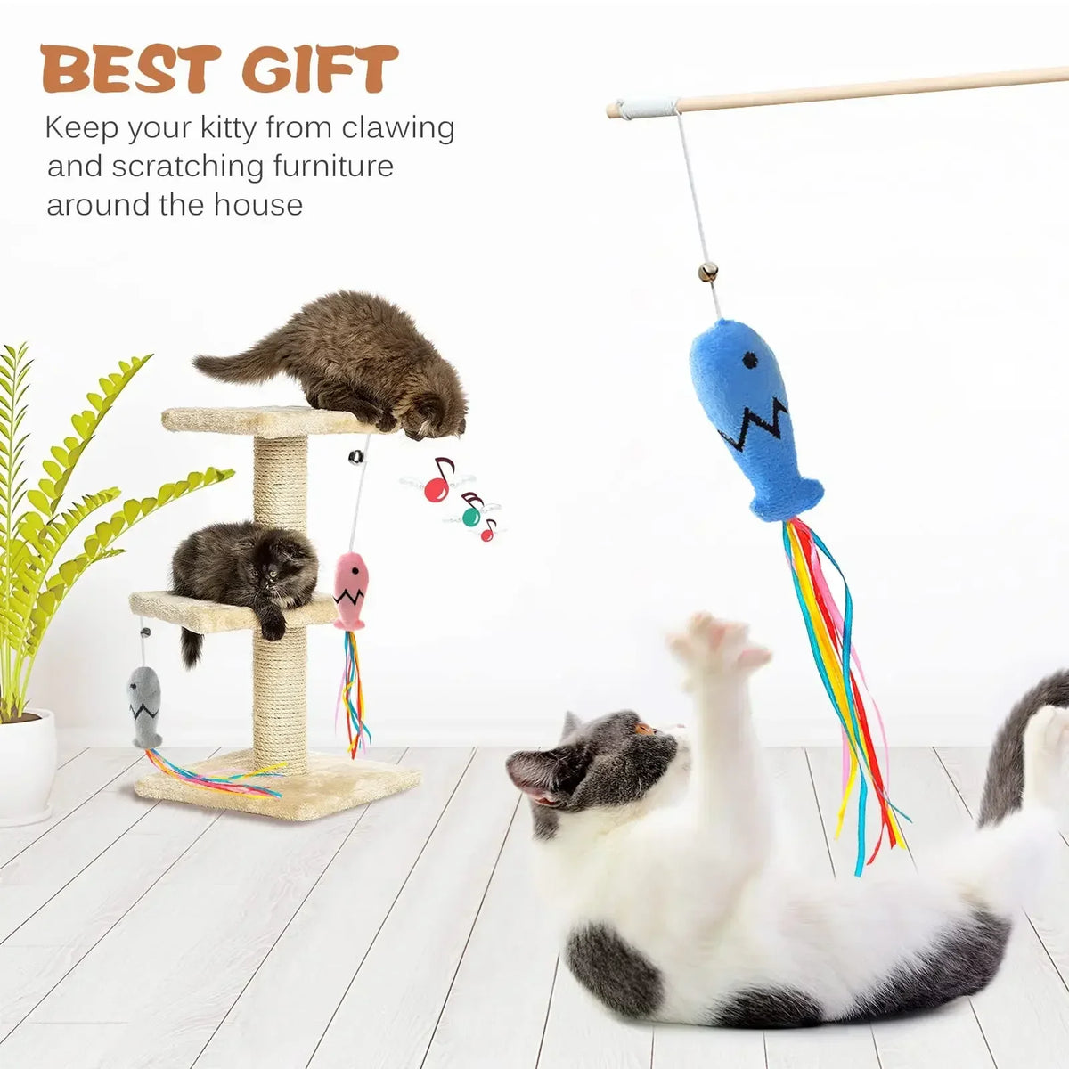 3pcs Cute Fish Cat Wand Toy Solid Wood Catnip Teaser Wand for Cat, Int ...