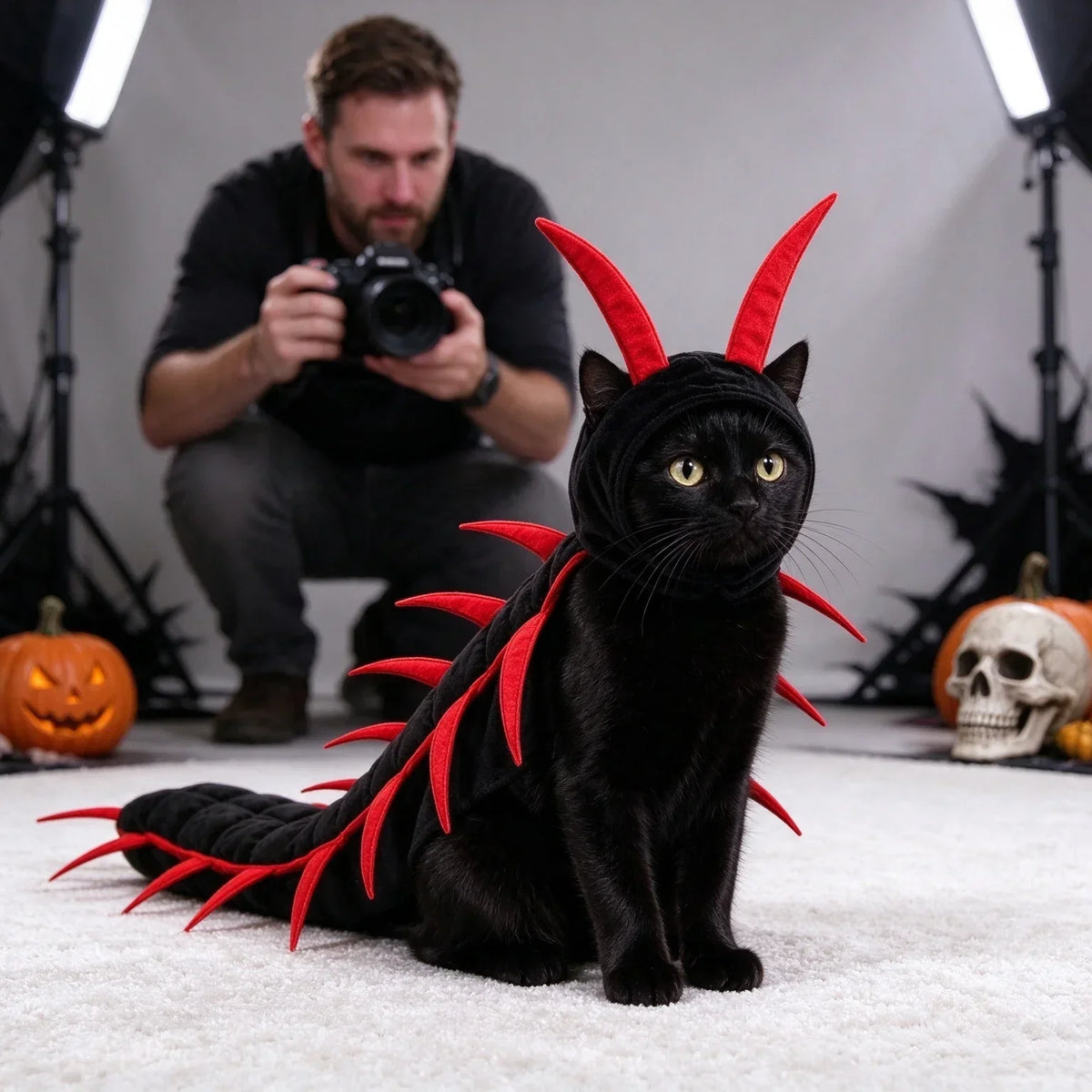 Funny Centipede Spider Cat Costume Spooky Halloween Pet Costume for Small Cats, Cat Accessories for Party Outdoor Walking