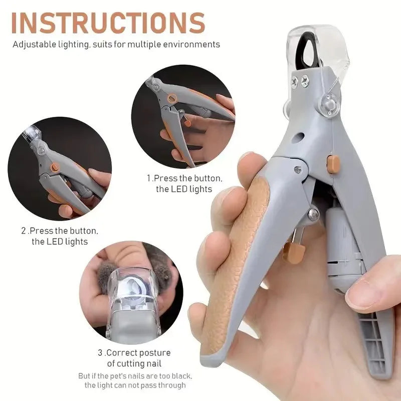 LED Pet Nail Clippers with Safety Guard, Professional Dog Cat Nail Trimmer Kit, Rechargeable Quiet Grooming Tool for Small Medium Dogs