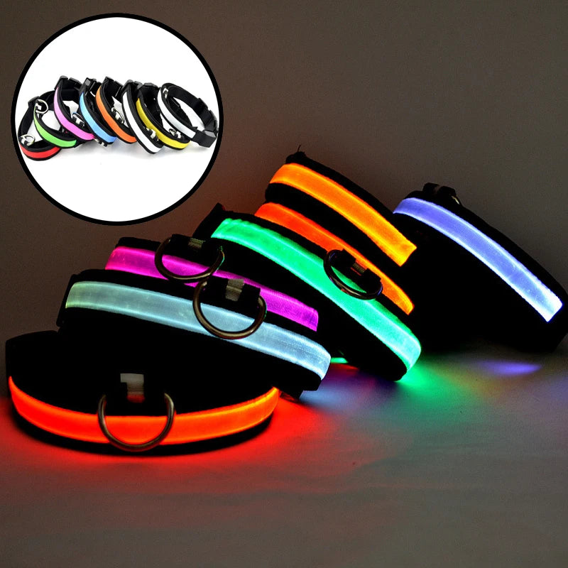 Reflective Nylon LED Pet Dog Collar Safety Night Walking Flashing Glow In The Dark Pet Luminous Dog Accessories Collar