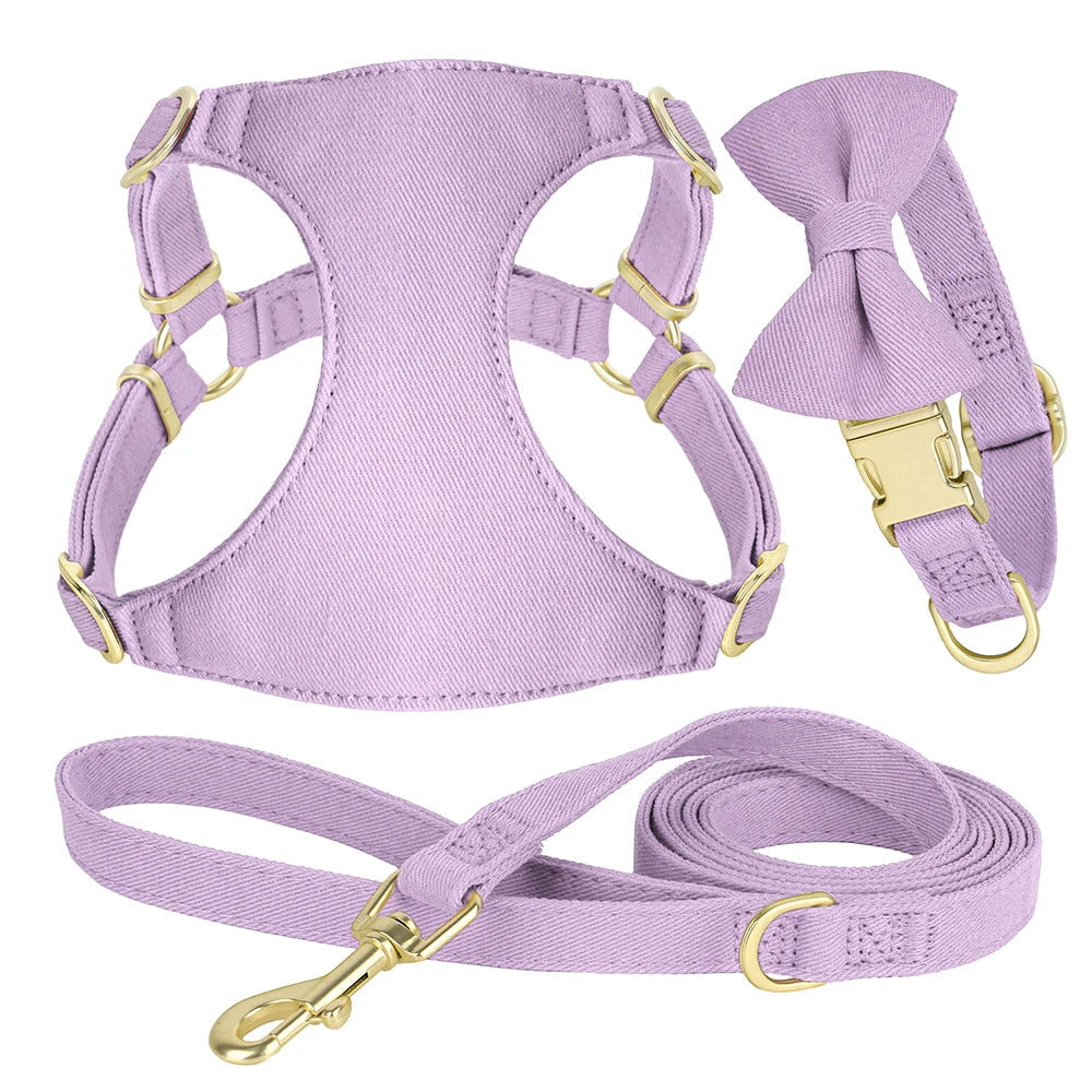 Small Dog Collar Harness Leash Set Cute Dog Collars With Bowknot Adjustable Pet Harnesses Vest for Small Medium Dogs Chihuahua