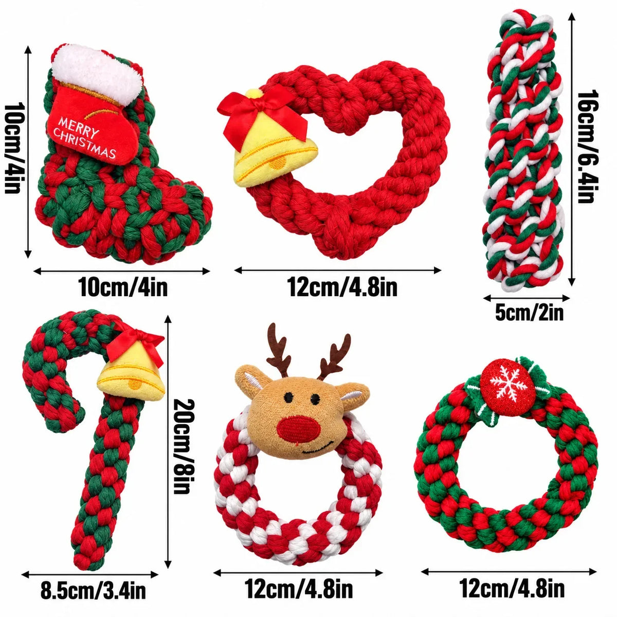 Christmas Dog Knot Toy Teeth Grinding Cotton Rope Dog Toy Love Cane Pet Toy Christmas Decoration Toy