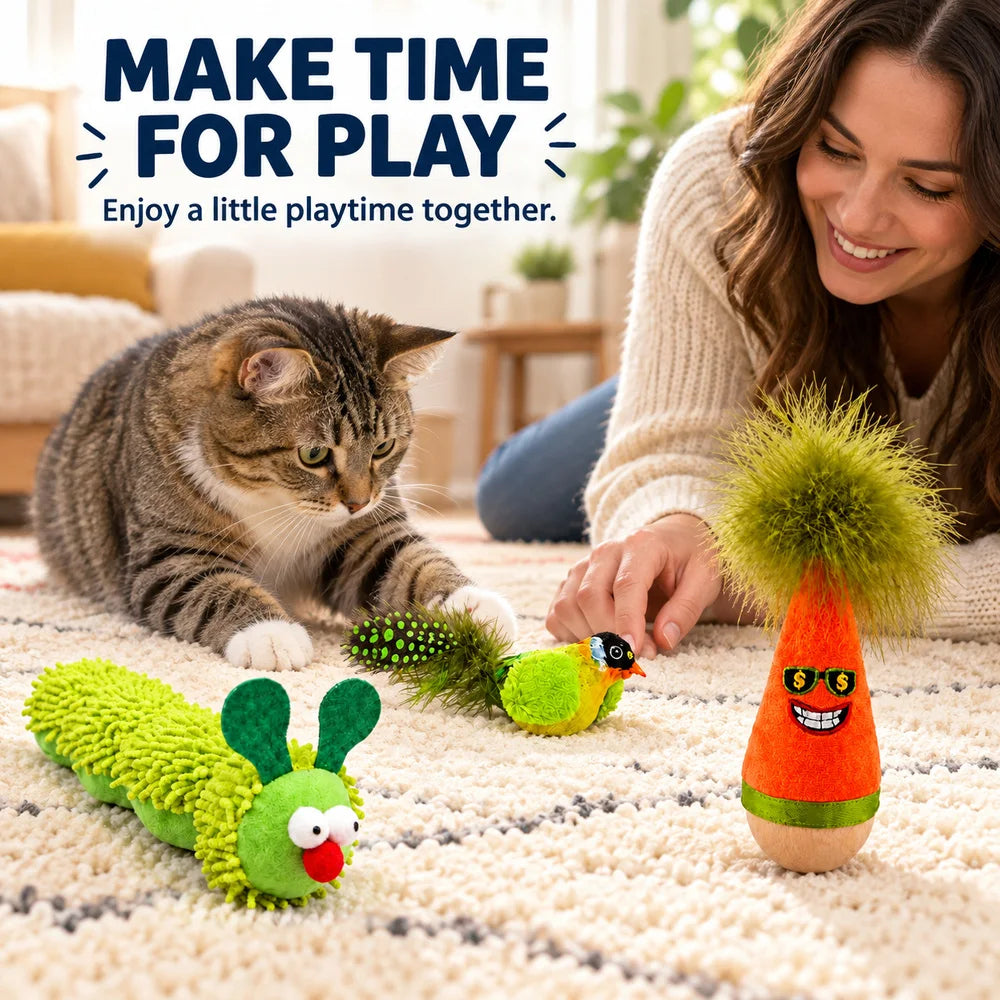 Zoe Interactive Cat Toys For Indoor Cats With Wobble Toy Soft Caterpillar And Chirping Bird For Batting Pouncing Kicking And Daily Play