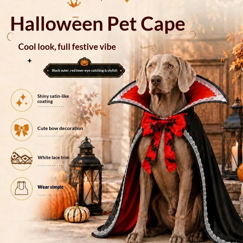 Halloween Funny Cape Lace Cloak Dog Cat Costume Transforming Bowknot Pet Dress Up Adjustable Sizes Trick or Treat Pet Supplies