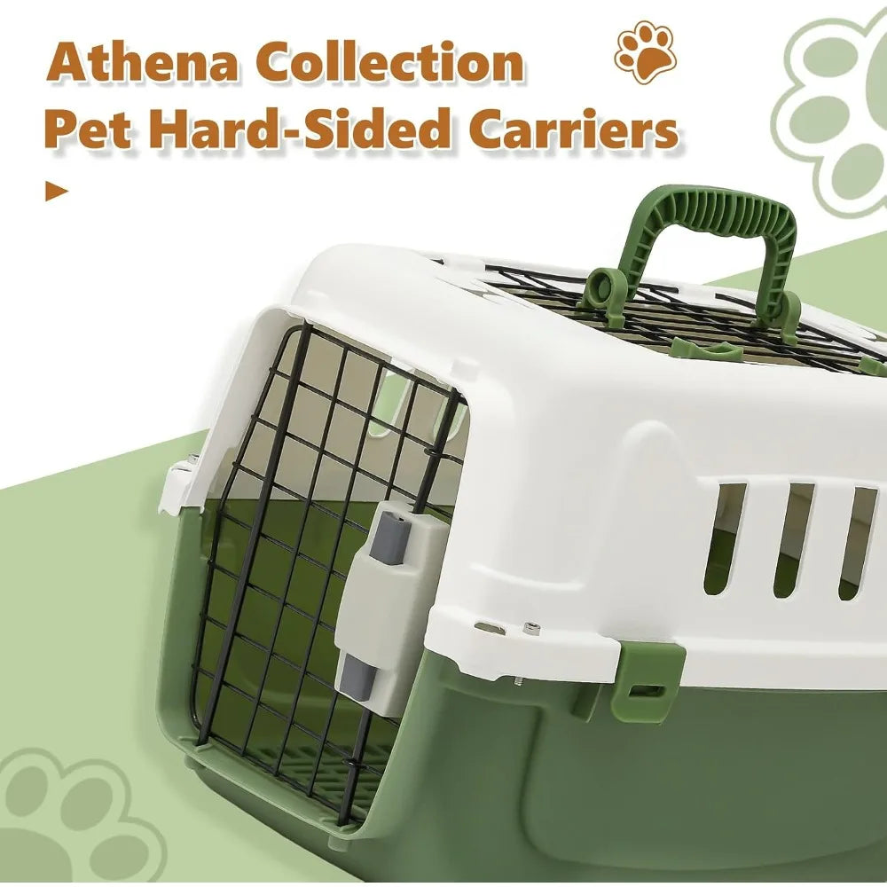 Athena Collection 18" Hard-Sided Travel Pet Carrier for Small Dogs and Cats, Plastic Dog Carriers with 2-Door Top & Front