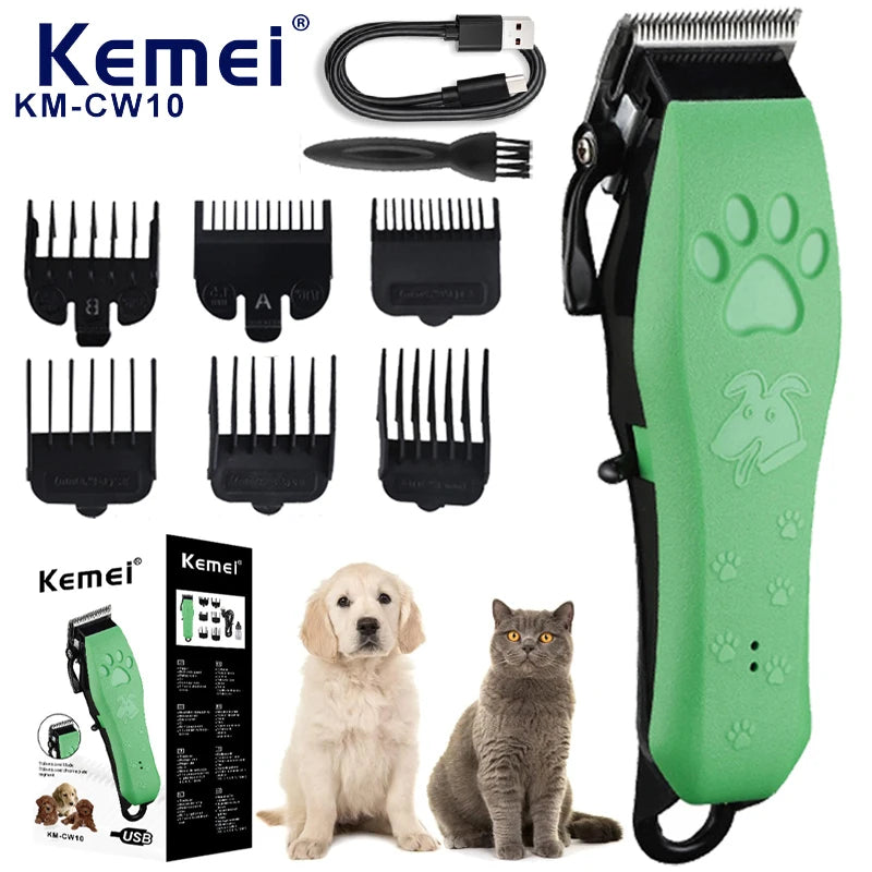KEMEI Dog Clippers for Grooming Low Noise Professional Pet Kit Cordless Electric Dog Hair Trimmer for Thick Coat High Power