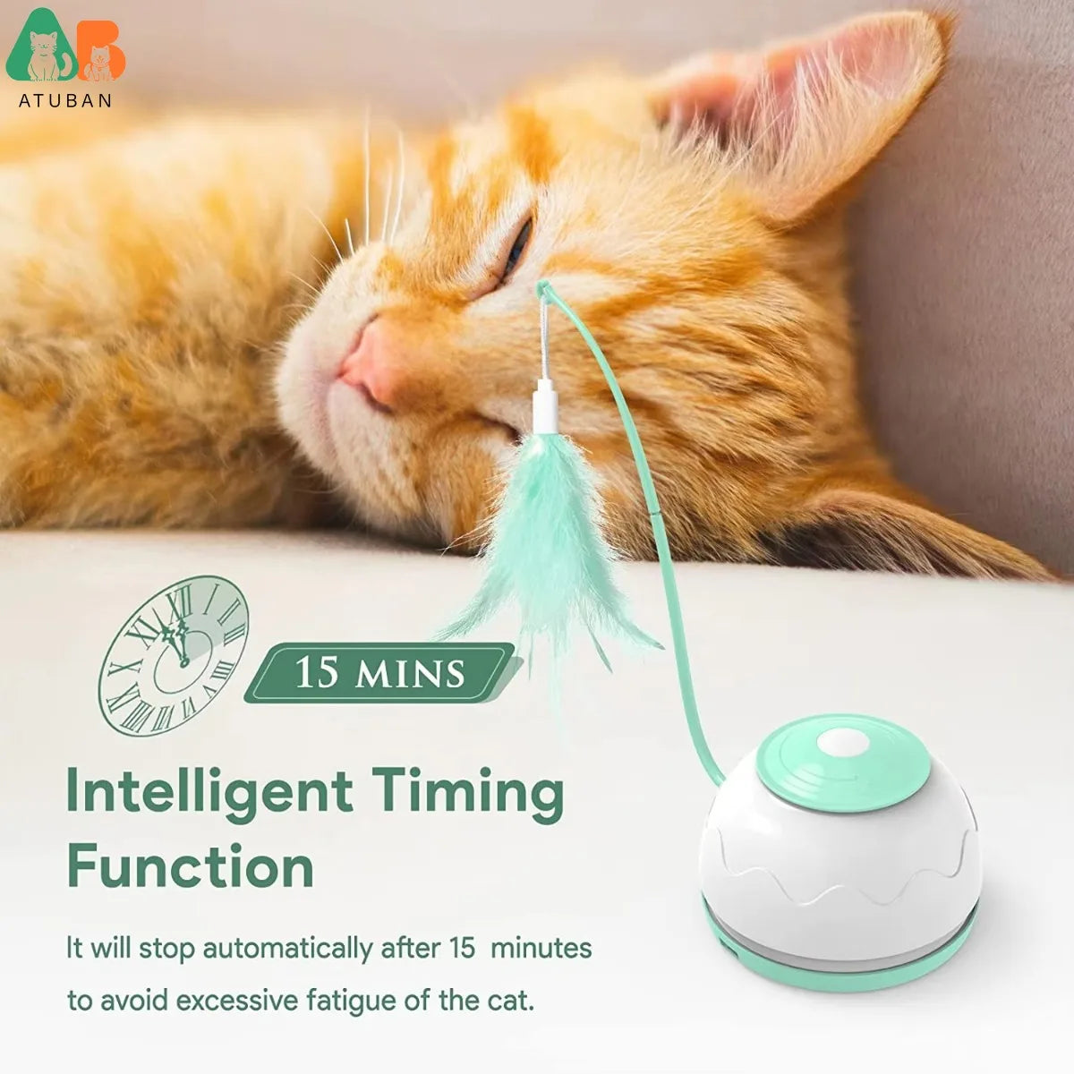 ATUBAN Automatic Motion Cat Toys-4 Modes Interactive Motorized Wand Toys,3 Feathers,Electronic Exercise Pet Toy for Indoor Cats